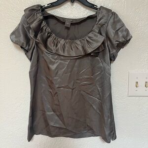 Ann Taylor Metallic Gray Ruffle Blouse